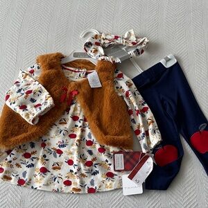 Tahari Kids Floral Outfit with Brown Vest and Navy Leggings